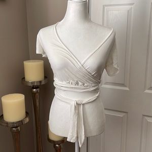 White simple wraparound top.